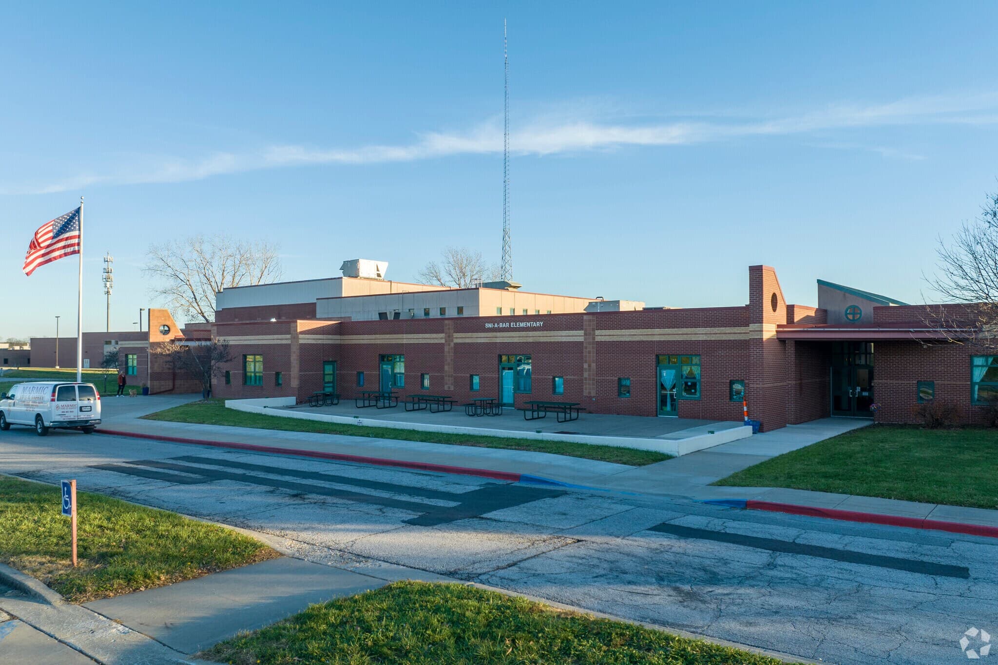 The front entrance of Sni-A-Bar Elementary, where Valley Community Church meets on Sunday mornings